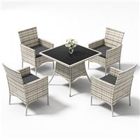 Trumbeak 4 Seater Rattan Dining Set with Cushions,Garden Furniture Set with Glass Top Table and 4 Armchairs,Outdoor Dining Table and Chairs Set