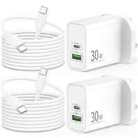 30W 2-Port USB C Fast Charger for iPhone 16 16e 15 Pro Max Plus, iPad Pro 13/12.9/11, Air 4th/5th, iPad 11th/10th Generation, Android, USBC Plug UK Wall Adapter and 2M Charging Cable, 4-Pack