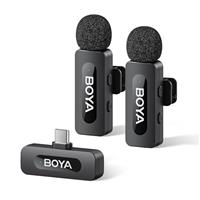 BOYA BY-V20 Microphone Wireless for iPhone 15/16, Android, Mini Microphone, 48KHz/16Bit, 9h Use, Noise Cancelling, USB-C Lavalier Mic, Mute Mode, 360 Clip on wireless Lapel Mic for Video Recroding