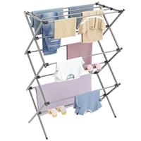HOMIDEC Clothes Airer,3-Tier Foldable Clothes Horse,Clothes Drying Rack with 11 Thickened Poles Bearing Weight 20kg,Space Saving Clothes Dryer for Indoor Outdoor.White&Blue73 * 37 * 115cm