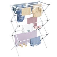 HOMIDEC Clothes Airer,3-Tier Foldable Clothes Horse,Clothes Drying Rack with 11 Thickened Poles Bearing Weight 20kg,Space Saving Clothes Dryer for Indoor Outdoor.White&Blue73 * 37 * 115cm