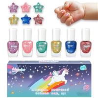 Aieenjor Kids Nail Polish Set, 6 Colors Non-Toxic Peel-Off Children Nail Polish Kit, Rainbow Glitter Set, Quick Dry Water-Based Kids Nail Varnish Set Gifts for Girls Toddlers