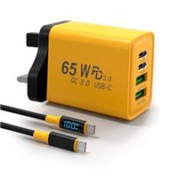 65W USB C Charger, 4-Port Multi-Device Fast Charging, Compact GaN Power Adapter, Digital display Cable, for MacBook, iPhone 16 Series, Laptop, Samsung Galaxy, Pixel, ThinkPad, Dell XPS