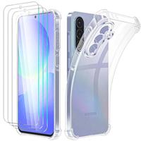 Giolus 4-in-1 Case with 3 Pack Screen Protector, Crystal Clear Shockproof Phone Case with Built-in Camera Lens Protector, Soft TPU Bumper Anti-Scratch Silicone Cover