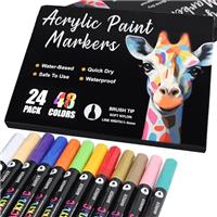 Acrylic Paint Pens with Brush Tip for Rock Painting Fabric Glass Stone Ceramic Wood Metal, Dual Tip Acrylic Markers for Adults and Kids, Paint Markers for Easter Egg Pumpkins Graffiti