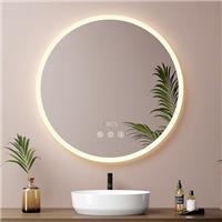 EMKE 600mm Round Bathroom Mirror with LED Lights, Illuminated Bathroom Mirror Wall Mounted Vanity Mirrors