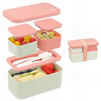 Bugucat Bento Lunch Box 1450ML, 2 in 1 Stackable Lunchbox for Adult Kids with Cutlery, Leak-Proof Snack Boxes with Compartments for School Office Camping, Microwave Dishwasher Safe
