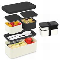 Bugucat Bento Lunch Box 1450ML, 2 in 1 Stackable Lunchbox for Adult Kids with Cutlery, Leak-Proof Snack Boxes with Compartments for School Office Camping, Microwave Dishwasher Safe