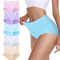 TDONE Underwear Women, High Waisted Cotton Knickers Comfortable Full Coverage Briefs Multipack Ladies Breathable Tummy Control Cotton Underwear Soft Panties(5 Pack)