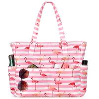 oscaurt Large Beach Bags for Women with 8 Pockets, Waterproof Sandproof Summer Beach Tote Holiday Travel Essentials Shopping Bag Handbags for Pool Gym