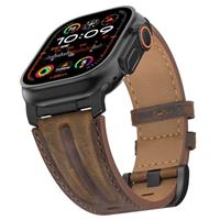 Bouixel Top Grain Genuine Leather Strap Compatible with Apple Watch Ultra Straps 49mm 46mm 45mm 44mm 42mm, Rugged Metal Connector Band for Women Men iWatch Ultra 2/1 Series 10 9 8 7 6 5 4 3 SE