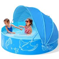 Hikiddy Shaded Paddling Pool for Kids: 47in Pop-Up Baby Pool with Shade for Summer Beach Garden Bath Toys,Blue