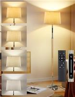OUTON Floor Lamp with Double Lampshade, Solid Wood & Metal Pole, Remote & Touch Control, Dimmable & 4 Color Temperatures, Modern LED Standing Lamp for Living Room, Bedroom Office Decor