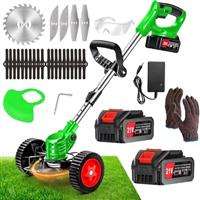 Cordless Strimmer,Garden Strimmer,2x21V4.0AhLithium Battery, Metal Blade Strimmer With 3 types of blades,90Head Rotation, Grass Electric Strimmer Retractable,removable WheelsSuitable for Garden Lawn