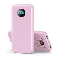 Power Bank Portable Charger with 3 Built-in Cables,Ultra Slim 13800mAh PD 3.0A USB-C Battery Pack,LCD Display 5 Outputs Travel Essentials Powerbank for iPhone 16/15/14/13/12 Series,Samsung,Android etc