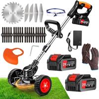 Cordless Strimmer,Garden Strimmer,2x21V4.0AhLithium Battery, Metal Blade Strimmer With 3 types of blades,90Head Rotation, Grass Electric Strimmer Retractable,removable WheelsSuitable for Garden Lawn