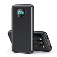 Power Bank Portable Charger with 3 Built-in Cables,Ultra Slim 13800mAh PD 3.0A USB-C Battery Pack,LCD Display 5 Outputs Travel Essentials Powerbank for iPhone 16/15/14/13/12 Series,Samsung,Android etc