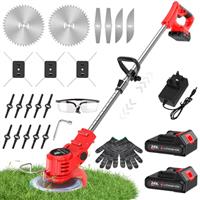 24V Cordless Strimmer -2 x 6000mAh Battery, Telescopic Lightweight Grass Trimmer with 13,000 RPM and 650W Motor (with 19 Blades in 5 Types & Cut-resistant gloves & goggles)