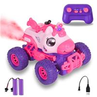 BORSTOYPRO Unicorn RC Cars for Kid, Remote Control Unicorn Monster Truck for girls, RC Monster Truck Unicorn Car with Spray LED Light, Unicorns Gift Toy for Boys Kids