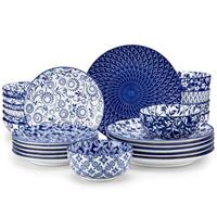 vancasso Dinnerware Sets, 16 Piece Reactive Glaze Plates and Bowls Set, Mediterranean Style Stoneware Dinner Set, Dishwasher & Microwave Safe Dinner Sets for 4 People, Blue