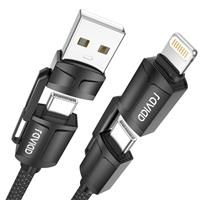 RAVIAD Multi Charger Cable 2M, 4 in 1 3A USB Fast Charging Cord 60W PD Multi Charging Cable USB C/USB A to Lightning, USB C/USB A to USB C for iPhone 16/15, Android Galaxy S24/S23, LG - Black