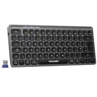 TECKNET Bluetooth Wireless Keyboard - Small Compact Rechargeable 2.4GHz USB Keyboard with 500mAh Battery Capacity for 3 Devices, Widely Compatible with Laptop, PC, UK Layout, Grey