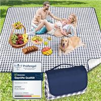 Picnic Blanket Waterproof 200x200cm Large Travel Blanket Beach Blanket, Slip Resistant With Carrying Handle for Family Picnic Beach Camping, Blue Plaid