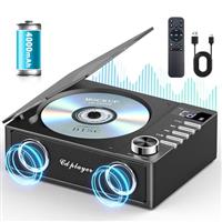 Greadio Portable CD Player with Bluetooth 5.3, 4000mAh Rechargeable CD Music Player with Remote Control, Dual Speakers, LED Display, Supports USB, TF Card, AUX for Home/Car