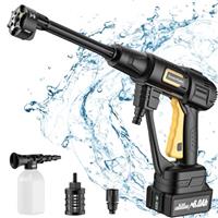 GGiking Pressure Washer for 18V (NO battery) Cordless Portable Battery Pressure Washer Jet Washers with foam spray pot and 5m water hose, 6 in 1 Nozzles Water Gun for Car Garden Home Patio
