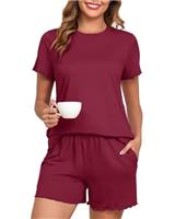 PrinStory Womens Pyjamas Summer Knit Ladies Pyjamas Regular Fit Short Sleeve T-Shirt And Short Casual Loungewear