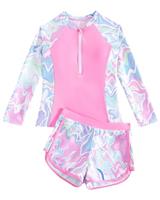 Girls Swimming Costume Padded Bras Long Sleeve Kid Swimsuit Two Pieces Swimming Suit Girl Swimwear with Swim Short 8-12 Years