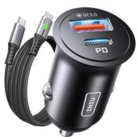INIU Car Charger, Cigarette Lighter USB Charger Total 60W [C 30W+A 30W], 12V USB Socket, [1m] 100W PD3.0 Type C Cable Fast Charge, Car Phone Charge Adapter for iPhone 16 Pro Max iPad Samsung S25 Ultra
