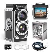 Retro Digital Twin-Lens Camera, Vintage Small Video Camera Portable, 1080P FHD 12MP Compact Vlogging Camera with 16GB Card for Beginners Adults Teens Kids Boys Girls, Square Format Frame, Black