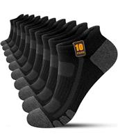 FORVEVO 10 Pairs Mens Trainer Socks, Cotton Thick Cushioned Running Socks, Anti-Blister Breathable Ankle Sock, Short Athletic Sports Sock for Men Women