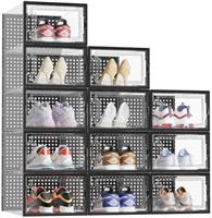 HOMIDEC Shoe Storage Box,12 pcs Stackable Shoe Boxes Clear Plastic Shoe Organizer Shoe Containers with Lids for Women/Men,Fit UK 9.5