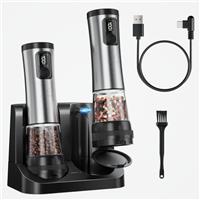 COKUNST Electric Pepper and Salt Grinder Set, USB Pepper Grinder with Rechargeable Stand, Adjustable 5 Levels of Coarseness, Digital Screen Pepper Mills with 2 Grinding Speed for Resturant Kitchen