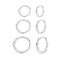 Cangall 3 Pairs 925 Sterling Silver Hoop Earrings for Women Men Girls, Minimalist Hypoallergenic Unisex Small Sleeper Cartilage Twisted Silver Huggie Hoops Earrings Set for Multiple Piercings