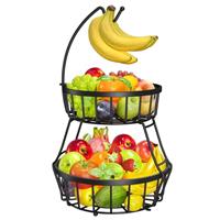OrderlyGo Thicken Fruit Bowl Basket with Banana Hanger - Durable Detachable Kitchen Countertop Organizer for Fruits, Vegetables, Snacks, Metal Wire Countertop Storage Basket for Kitchen (Black)