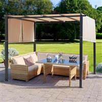 Gazebo, bigzzia Metal Pergola With Retractable Roof,Outdoor Parasol Features Water-Resistant And SPF 15 With PU Coated Canopy,Sun Shade For Garden Party Barbecue Event (Gray, 305CMX305CM)