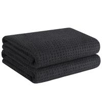 VIVOTE 3 Pack Microfibre Drying Towels Waffle Weave Cleaning Cloth Super Absorbent Tea Towels 40 cm X 56 cm Black