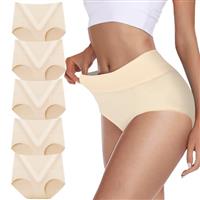 TDONE Underwear Women, High Waisted Cotton Knickers Comfortable Full Coverage Briefs Multipack Ladies Breathable Tummy Control Cotton Underwear Soft Panties(5 Pack)