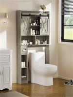 FiveWillowise Over Toilet Storage Unit, Bathroom Storage Cabinet with Barn Doors, Space Saving Over Toilet Shelf Unit with Adjustable Open Shelves, Bathroom and Laundry Room Cabinet Furniture