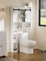 FiveWillowise Over Toilet Storage Unit, Bathroom Storage Cabinet with Barn Doors, Space Saving Over Toilet Shelf Unit with Adjustable Open Shelves, Bathroom and Laundry Room Cabinet Furniture