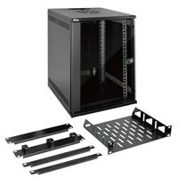Wall Mount Server Cabinet IT Network Rack Enclosure Lockable Door and Side Panels Black,Standard Glass Door,17.7inch Depth,for 19 IT Equipment,A/V Devices