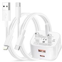 iPhone Charger Fast Charge,20W USBC Fast Charger Plug with Lightning Cable and USB C Cable for iPhone 16 15 14 13 12 11 Pro Max/Mini/Plus/XS/SE/8/iPad,USB C Wall Charging Plug UK Type C Power Adapter