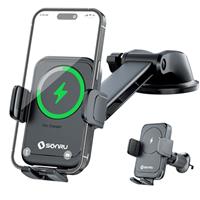 SONRU Car Phone Holder Wireless Charger, Qi 15W Wireless Car Charger Fast Charging Auto Clamping Car Charger Mount Suction Holder Dashboard Air Vent for iPhone 16/15/14/13/12/11, Samsung S25/24
