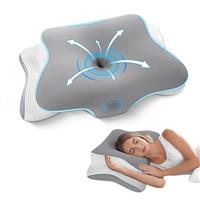 JINXIA Memory Foam Pillow, Cervical Pillow for Neck and Shoulder Pain, Orthopedic Ergonomic Neck Support for Side, Back and Stomach Sleepers, with Washable Cooling Ice Silk Cover, Blue