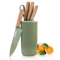 Chef Knife Set with Block, 6-Piece Kitchen Knives Set with Sharp Blades, Professional Knife Set with Ergonomic Handle, Non-Stick Stainless Steel Knife Block Set