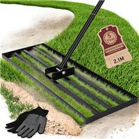 COZCLAM Lawn Leveling Rake, Heavy-Duty 43x30cm Turf Leveling Tool, Adjustable 210cm Handle, Soil & Sand Spreader, Lawn Care Rake for Yard, Garden, Golf Course & Sports Fields