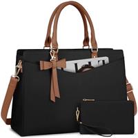 RAINSMORE Laptop Bag for Women 15.6 Inch Laptop Tote Bag Waterproof PU Leather Handbag with Clutch Bag Work Business Office Bags Briefcase